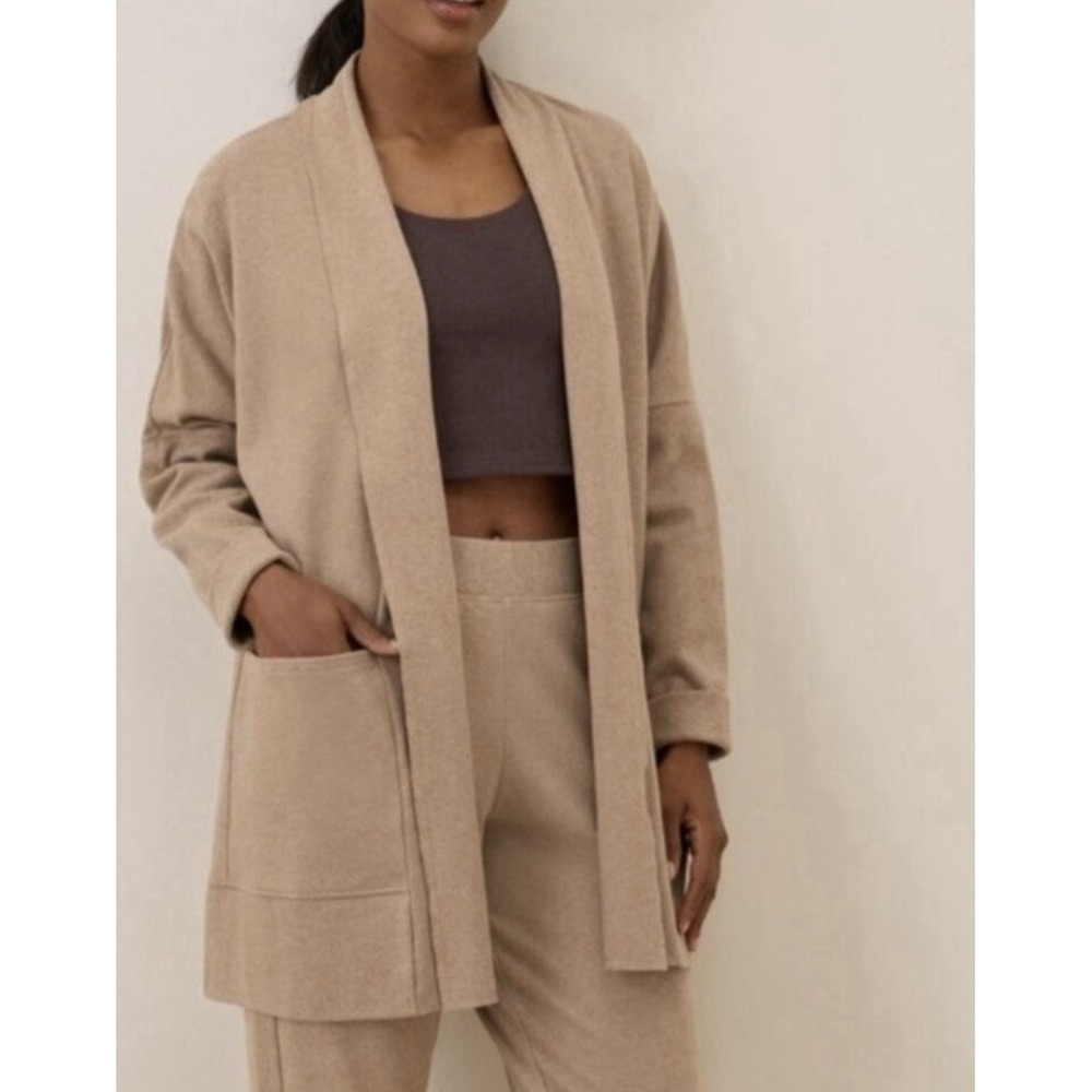 Pact Organic Cotton Airplane Wrap Cardigan Women XS Beige Sustainable Lounge